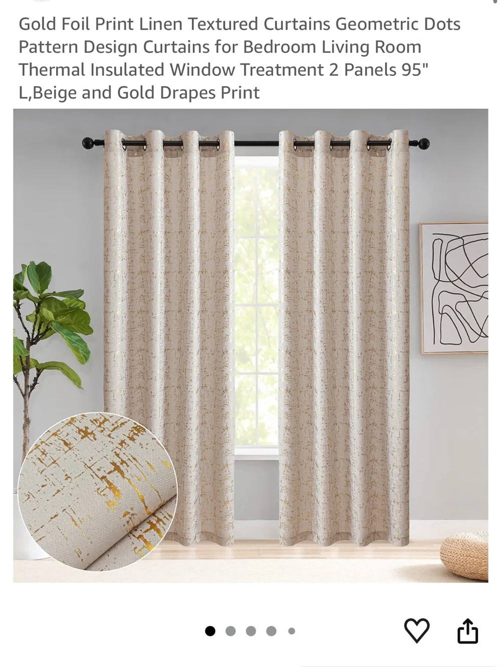 Set of 4 Panels - Beige and Gold Textured Linen Curtains